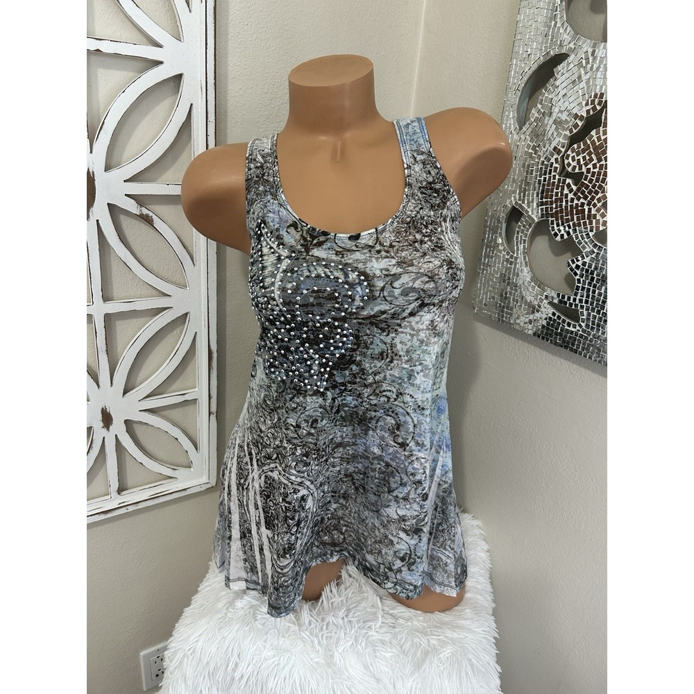 Y2K Daytrip SMALL Fluer De Lis Burnout Sublimated Grunge Sleeveless Top